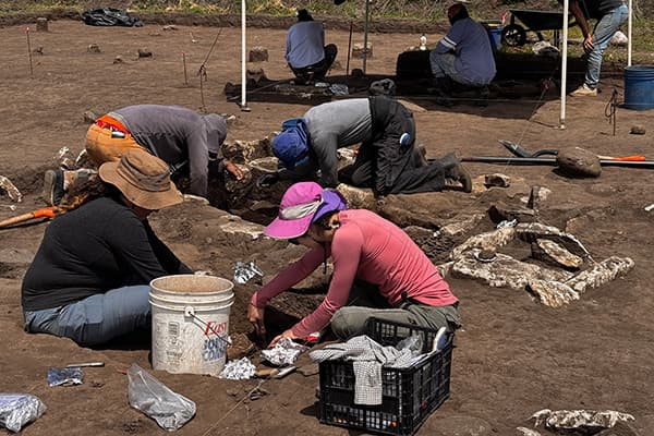 Imagen ilustrativa de un grupo de personas, asistentes de arqueología en una excavación arqueológica