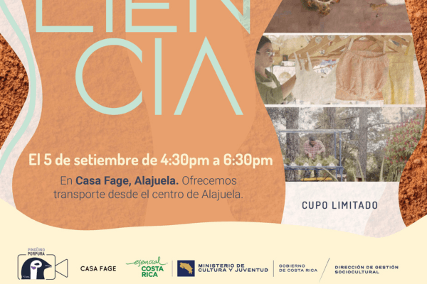 Afiche con datos de la proyección y fotos piedras, artesanía, y personas haciendo un oficio.