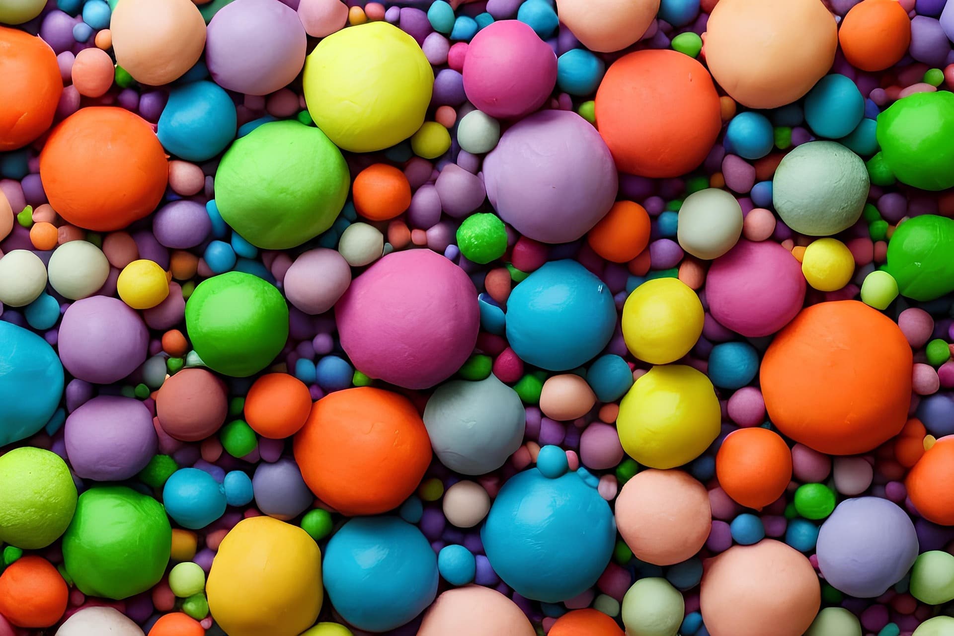 Varias bolitas de plastilina de varios tamaños