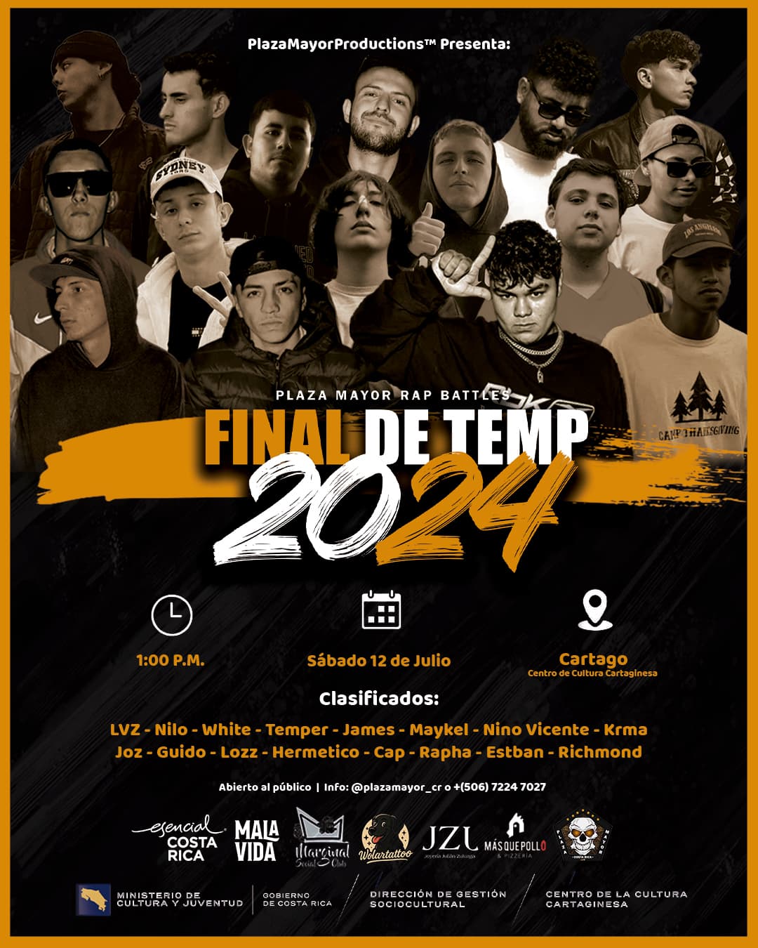 Caras de raperos que participarán en la Batallas de Rap