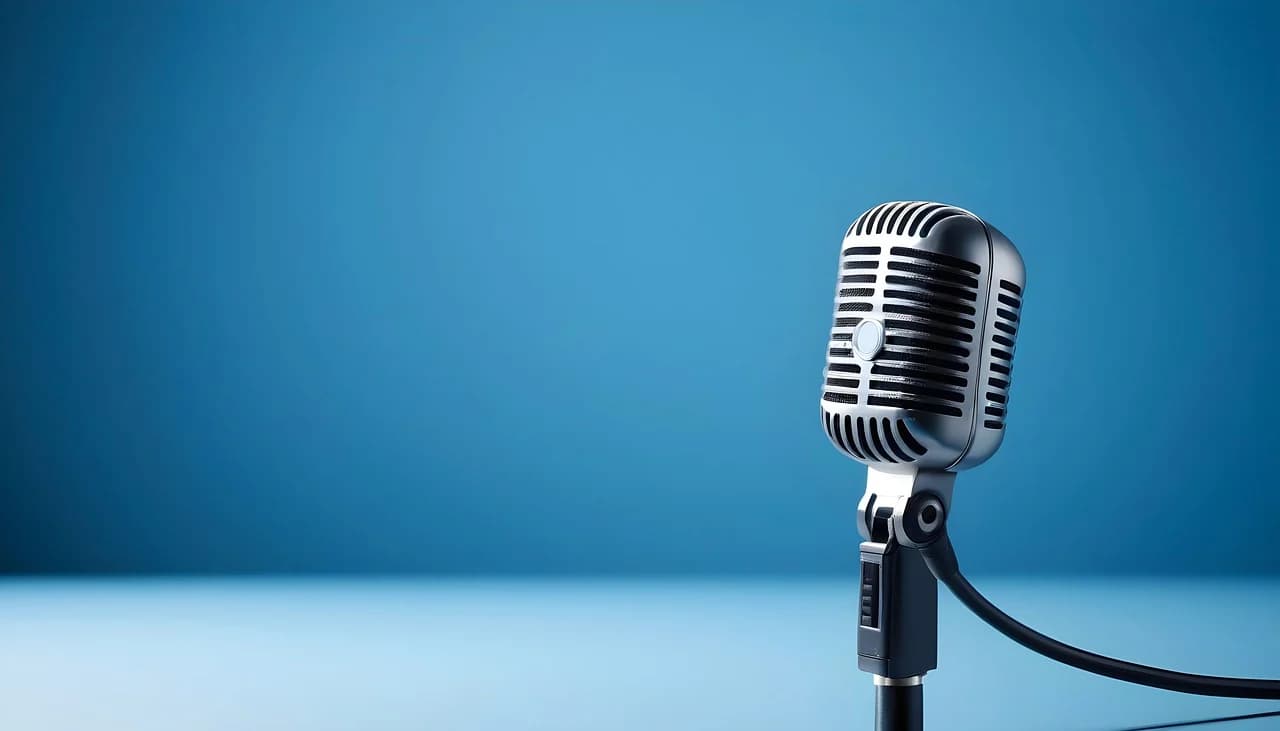 Un micrófono y el fondo en tonos azulados